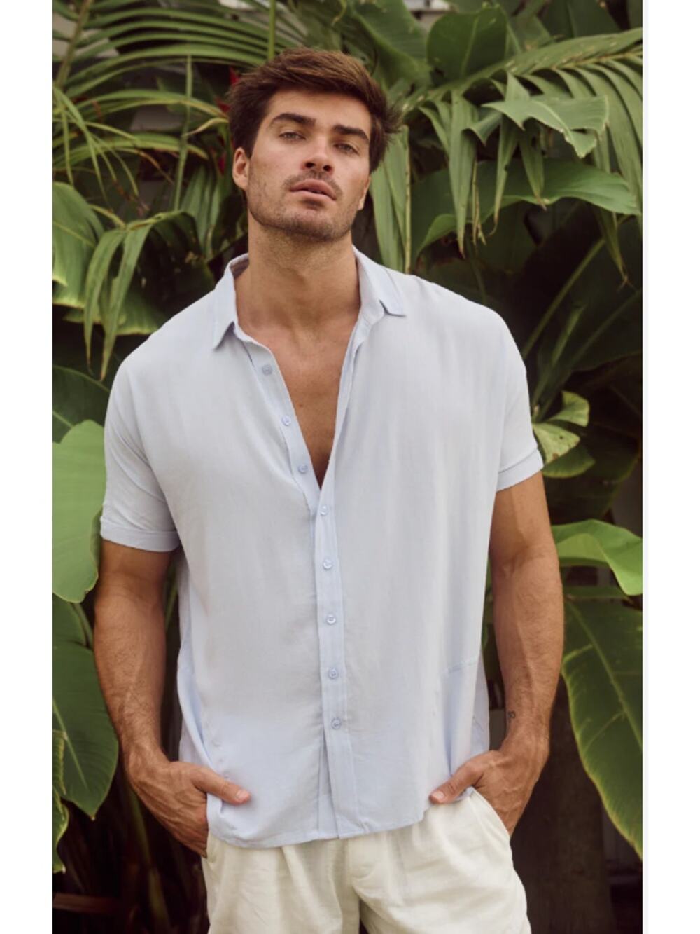 Runaway the Label Perry Shirt in Sky Mens M Short Sleeve Resort Casual